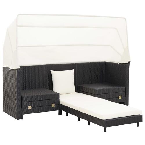 Udvidelig 3-personers sovesofa med tag polyrattan sort