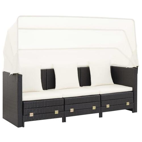 Udvidelig 3-personers sovesofa med tag polyrattan sort