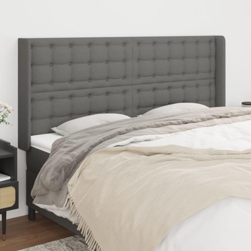 Sengegavl med kanter 163 x 16 x 118/128 cm - mørkegrå