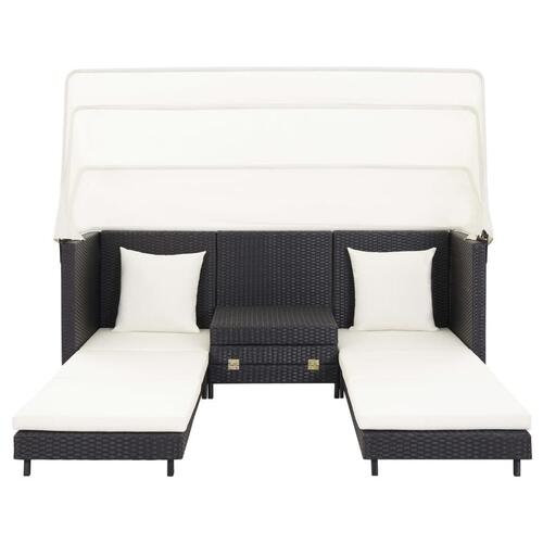 Udvidelig 3-personers sovesofa med tag polyrattan sort
