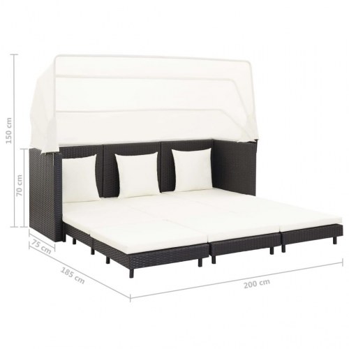 Udvidelig 3-personers sovesofa med tag polyrattan sort