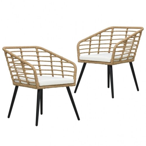 Havestole med hynder 2 stk. i polyrattan - egetræsfarve