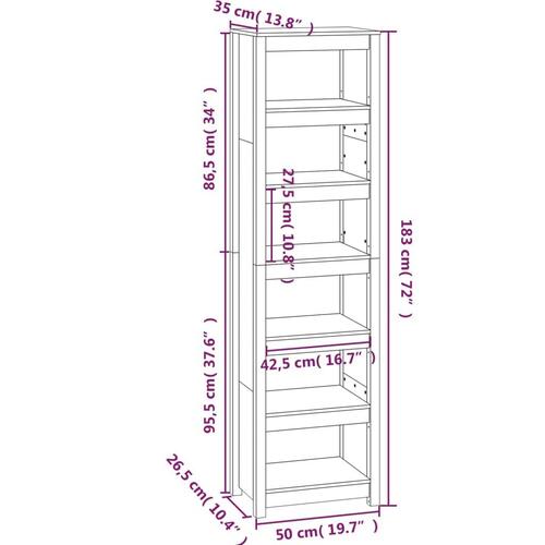 Bogreol 50x35x183 cm massivt fyrretræ