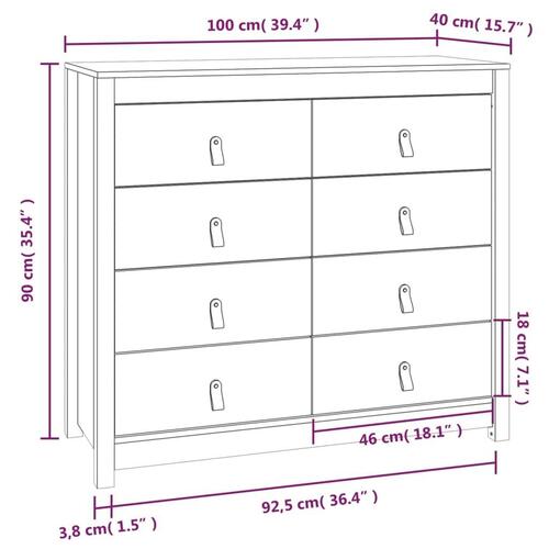 Kommode 100x40x90 cm massivt fyrretræ