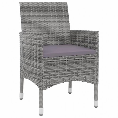 Spisebordssæt til haven - 5 dele med hynder, grå polyrattan og sort glasbord