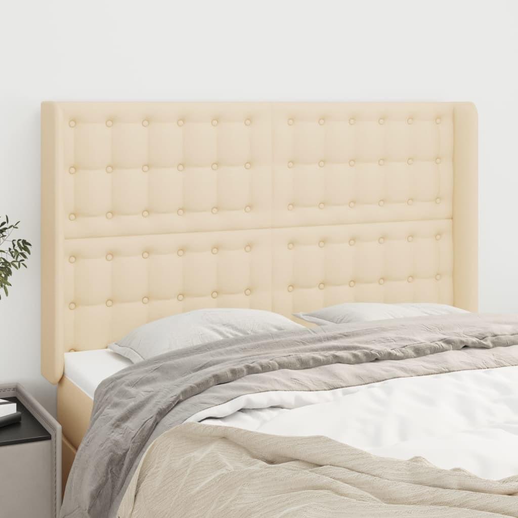 Sengegavl Med Kanter 83X16X78/128 Cm Stof - Creme / 147 x 16 x 118/128 cm