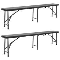 Foldbare havebænke 2 stk. 180 cm HDPE sort