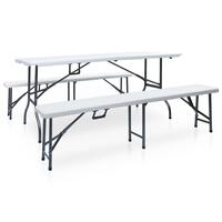 Foldbart havebord med 2 bænke 180 cm stål og HDPE hvid