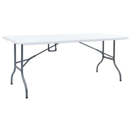 Foldbart havebord med 2 bænke 180 cm stål og HDPE hvid