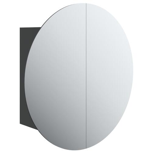 Badeværelsesskab med rundt spejl og LED-lys 40x40x17,5 cm sort