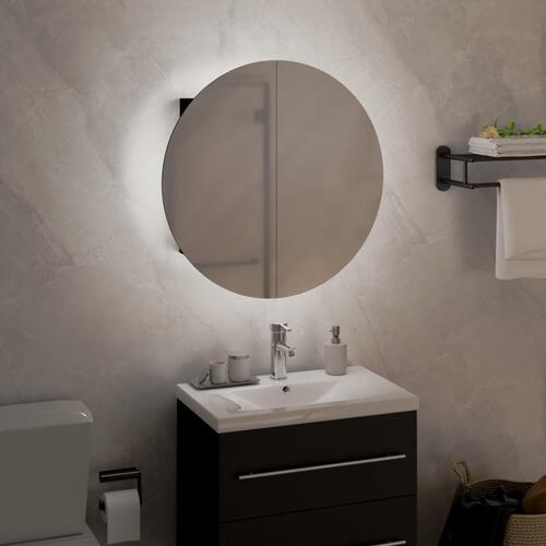 Badeværelsesskab med rundt spejl og LED-lys 40x40x17,5 cm sort