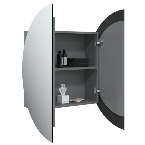 Badeværelsesskab med rundt spejl og LED-lys 40x40x17,5 cm grå