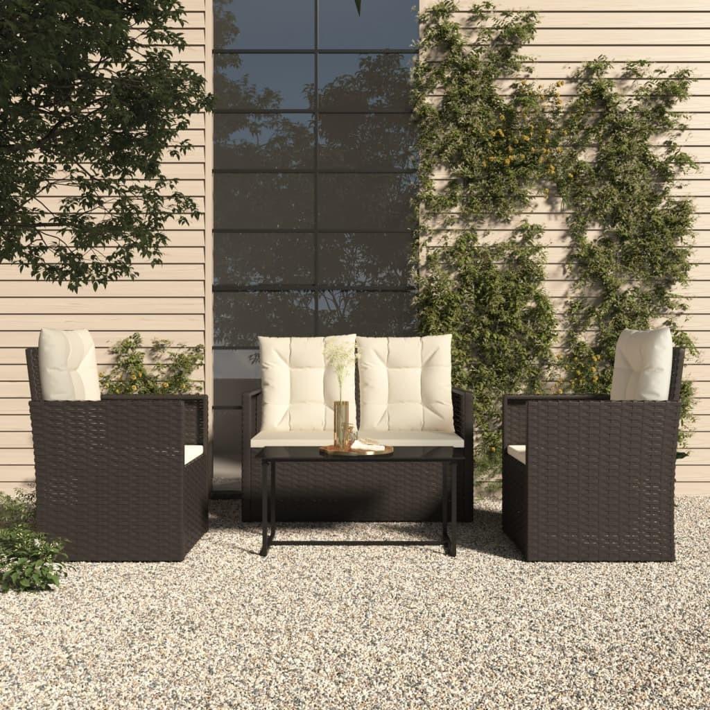 Udendørs loungesæt 4 dele med hynder polyrattan sort