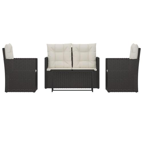 Udendørs loungesæt 4 dele med hynder polyrattan sort