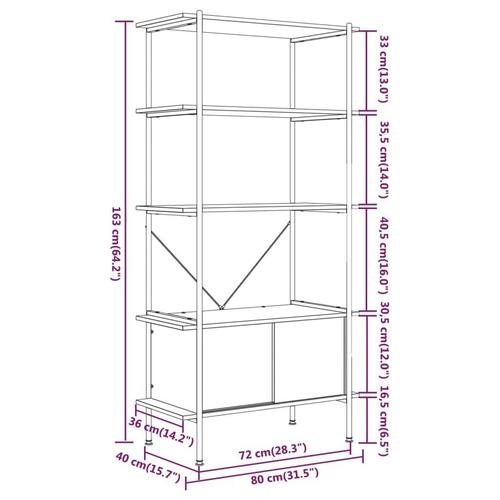 Reol med skab 80x40x163 cm 5 niveauer stål og konstrueret træ