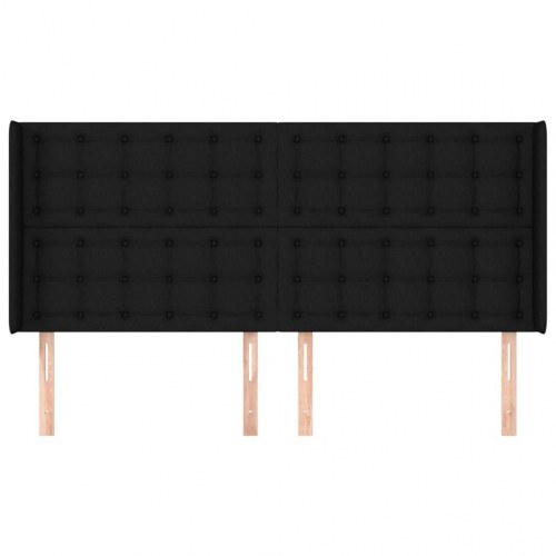 Sengegavl med kanter i stof 183 x 16 x 118/128 cm - sort