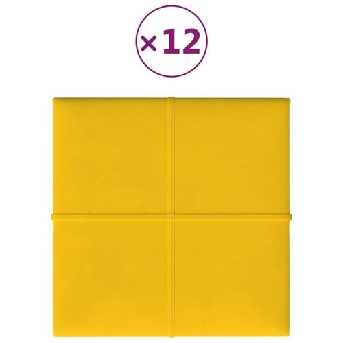 Vægpaneler 12 stk. 30x30 cm 1,08 m² fløjl gul