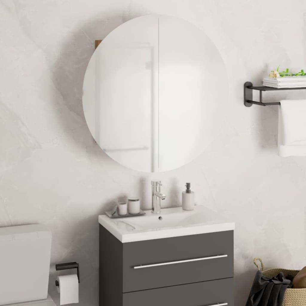 Badeværelsesskab med rundt spejl og LED-lys 47x47x17,5 cm sort