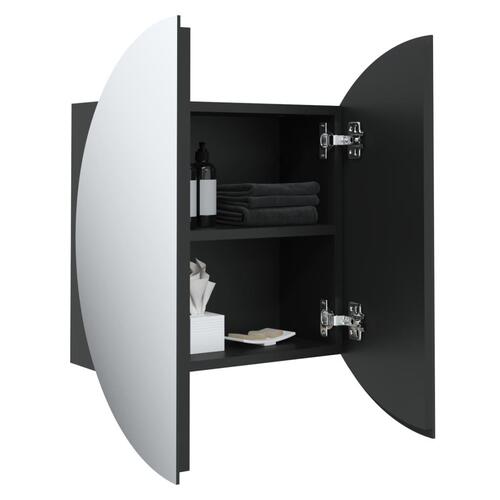 Badeværelsesskab med rundt spejl og LED-lys 47x47x17,5 cm sort
