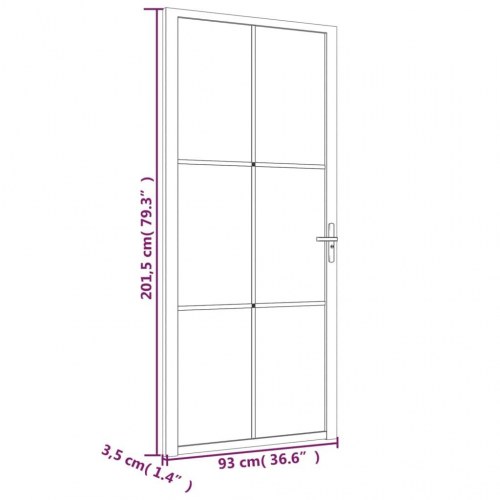 Indvendig glasdør 93×201,5 cm - sort aluminium med mørkt sikkerhedsglas