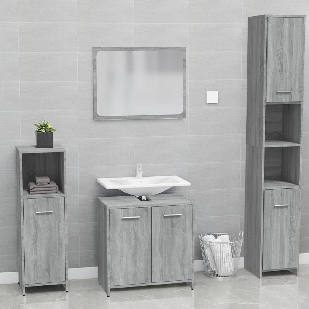 Badeværelsesmøbelsæt konstrueret træ grå sonoma-eg