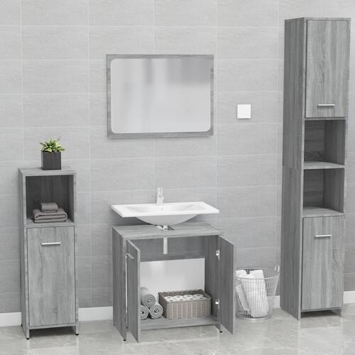 Badeværelsesmøbelsæt konstrueret træ grå sonoma-eg