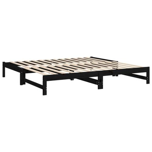 Daybed med udtræk 2x(80x200) cm massivt fyrretræ sort