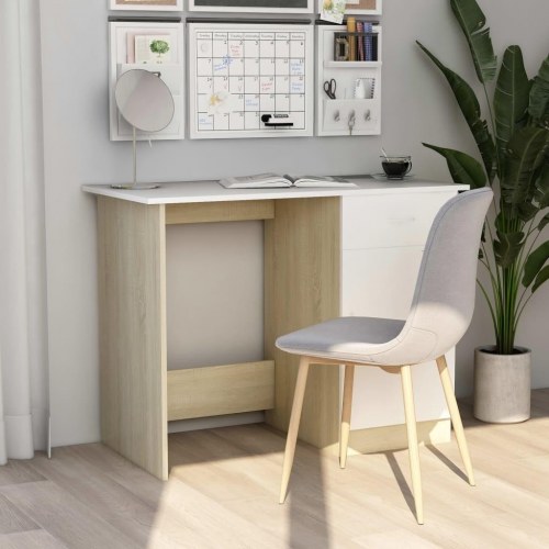 Skrivebord 100x50x76 cm konstrueret træ hvid og sonoma-eg
