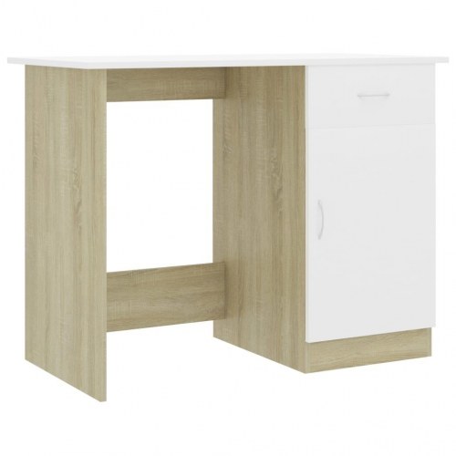 Skrivebord 100x50x76 cm konstrueret træ hvid og sonoma-eg