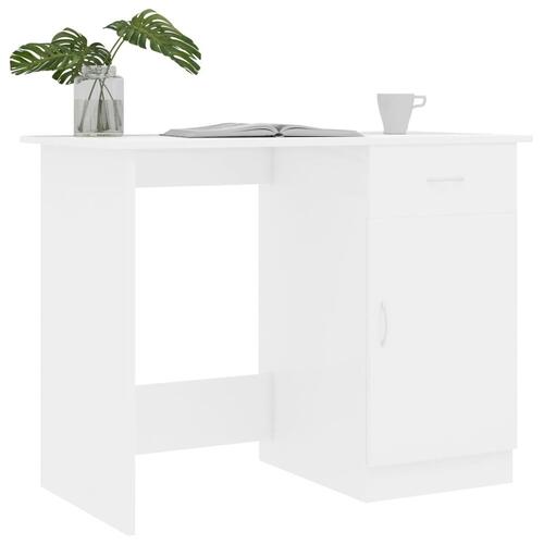 Skrivebord 100x50x76 cm konstrueret træ hvid højglans