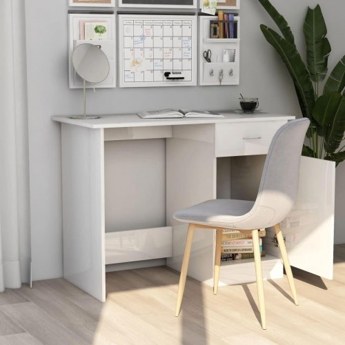 Skrivebord 100x50x76 cm konstrueret træ hvid højglans