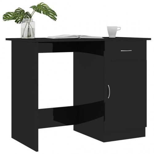 Skrivebord 100x50x76 cm konstrueret træ sort højglans