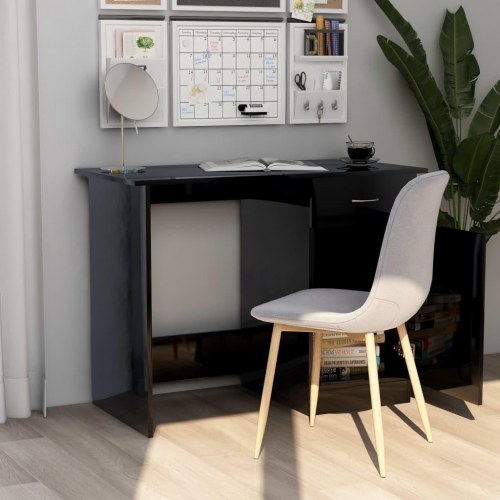 Skrivebord 100x50x76 cm konstrueret træ sort højglans