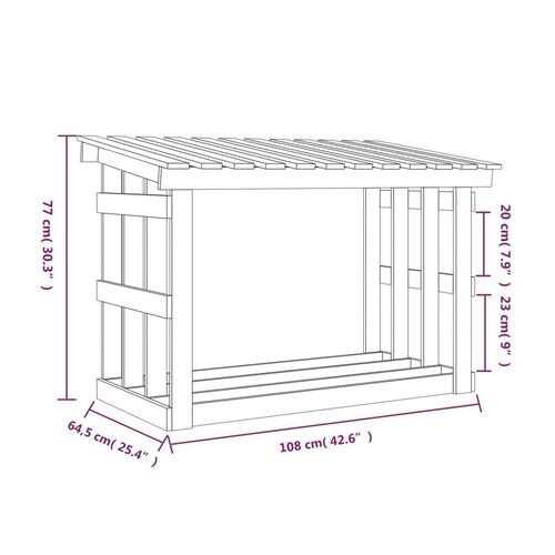 Brændestativ 108x64,5x77 cm massivt fyrretræ sort