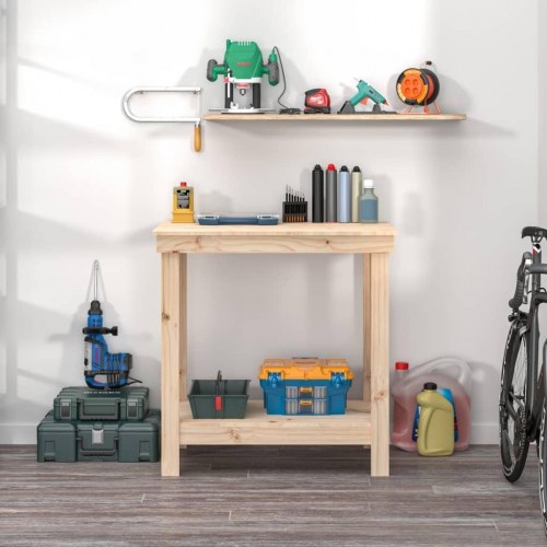 Arbejdsbord i massivt fyrretræ - 80 × 50 × 80 cm med hylde
