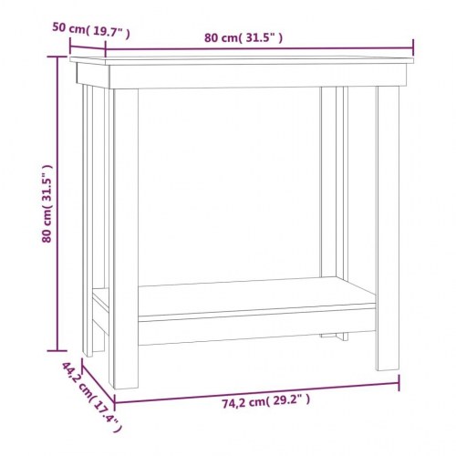 Arbejdsbord i massivt fyrretræ - 80 × 50 × 80 cm med hylde