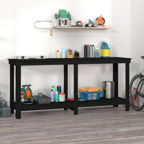 Arbejdsbord i massivt fyrretræ 180 × 50 × 80 cm - sort