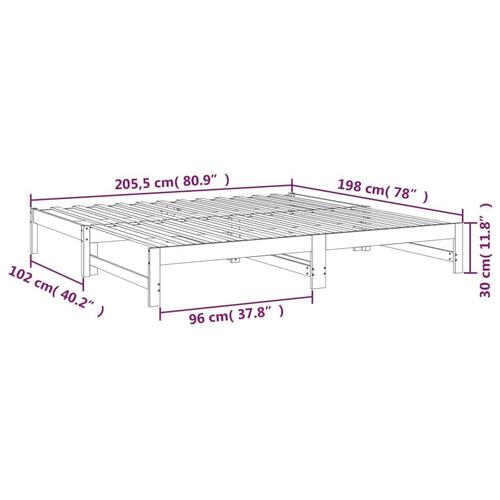 Daybed med udtræk 2x(100x200) cm massivt fyrretræ hvid