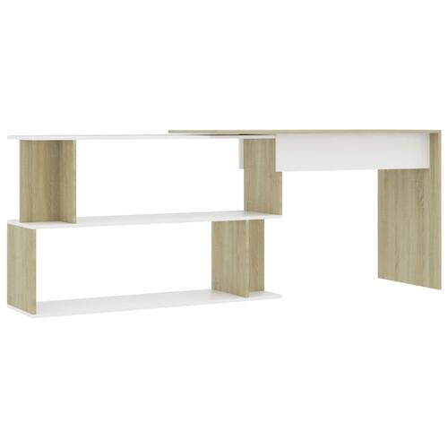 Skrivebord 200x50x76 cm konstrueret træ hvid og sonoma-eg