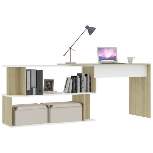 Skrivebord 200x50x76 cm konstrueret træ hvid og sonoma-eg