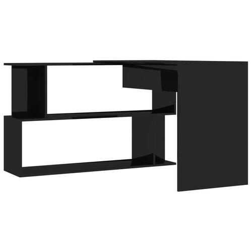 L-formet skrivebord 200x50x76 cm konstrueret træ sort højglans