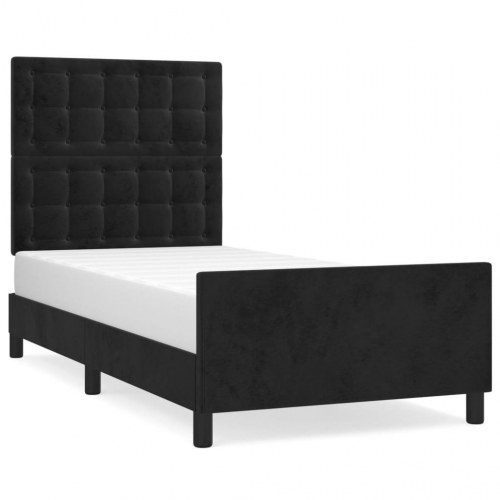 Sengeramme med sengegavl 90x190 cm - fløjl, sort