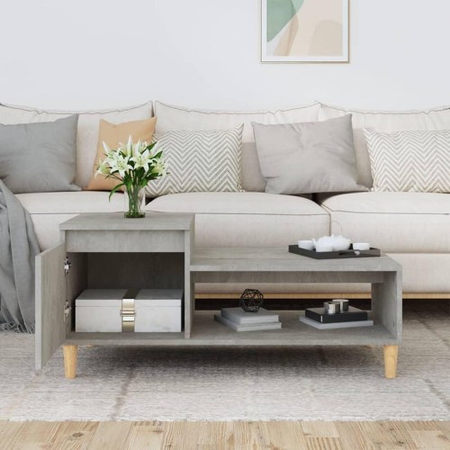 Sofabord i konstrueret træ med opbevaring 100×50×45 cm - betongrå