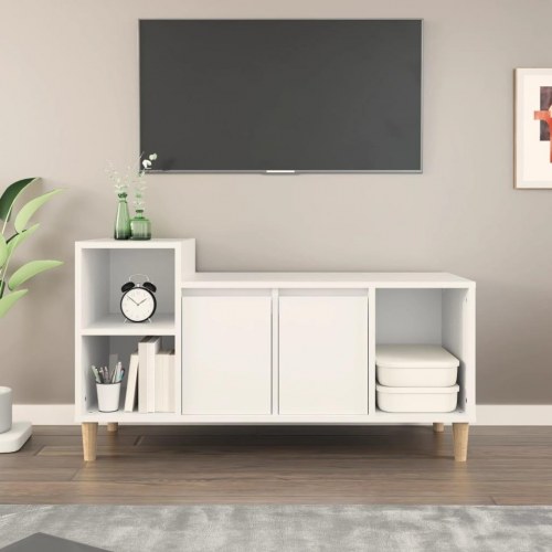 Tv-bord i hvidt konstrueret træ - 100×35×55 cm