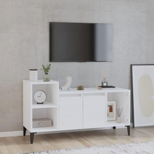 Tv-bord 100x35x55 cm konstrueret træ hvid højglans