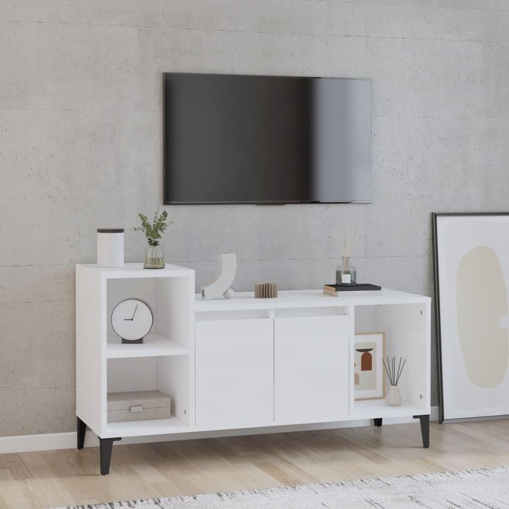 Tv-bord 100x35x55 cm konstrueret træ hvid højglans