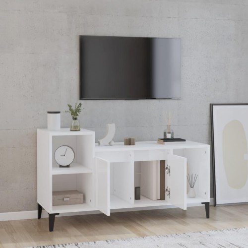 Tv-bord 100x35x55 cm konstrueret træ hvid højglans
