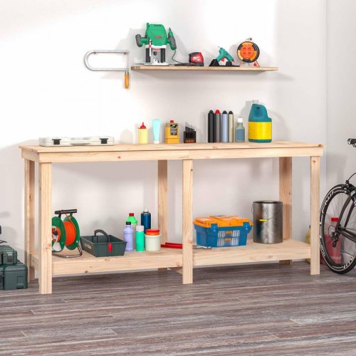 Arbejdsbord i massivt fyrretræ 180 × 50 × 80 cm - arbejdsbænk med hylde