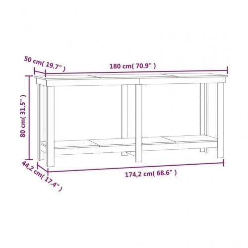 Arbejdsbord i massivt fyrretræ 180 × 50 × 80 cm - arbejdsbænk med hylde