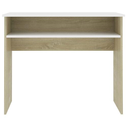 Skrivebord 90x50x74 cm konstrueret træ hvid og sonoma-eg